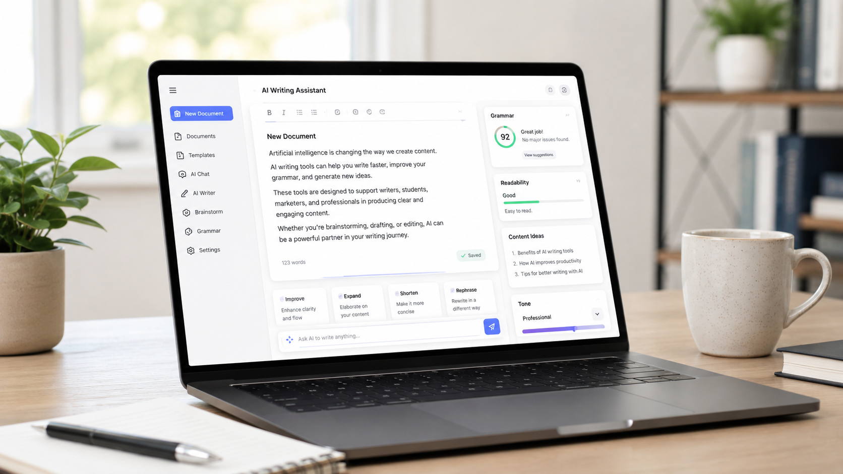 AI writing tools for beginners on a laptop screen